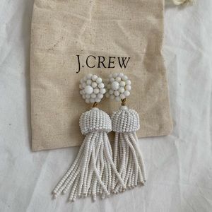 J. Crew White Beaded Dangle Earrings